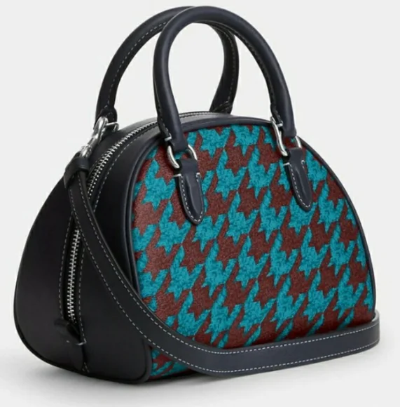 NWT COACH SYDNEY SATCHEL with HOUNDSTOOTH DESIGN CJ628 - Picture 1 of 13